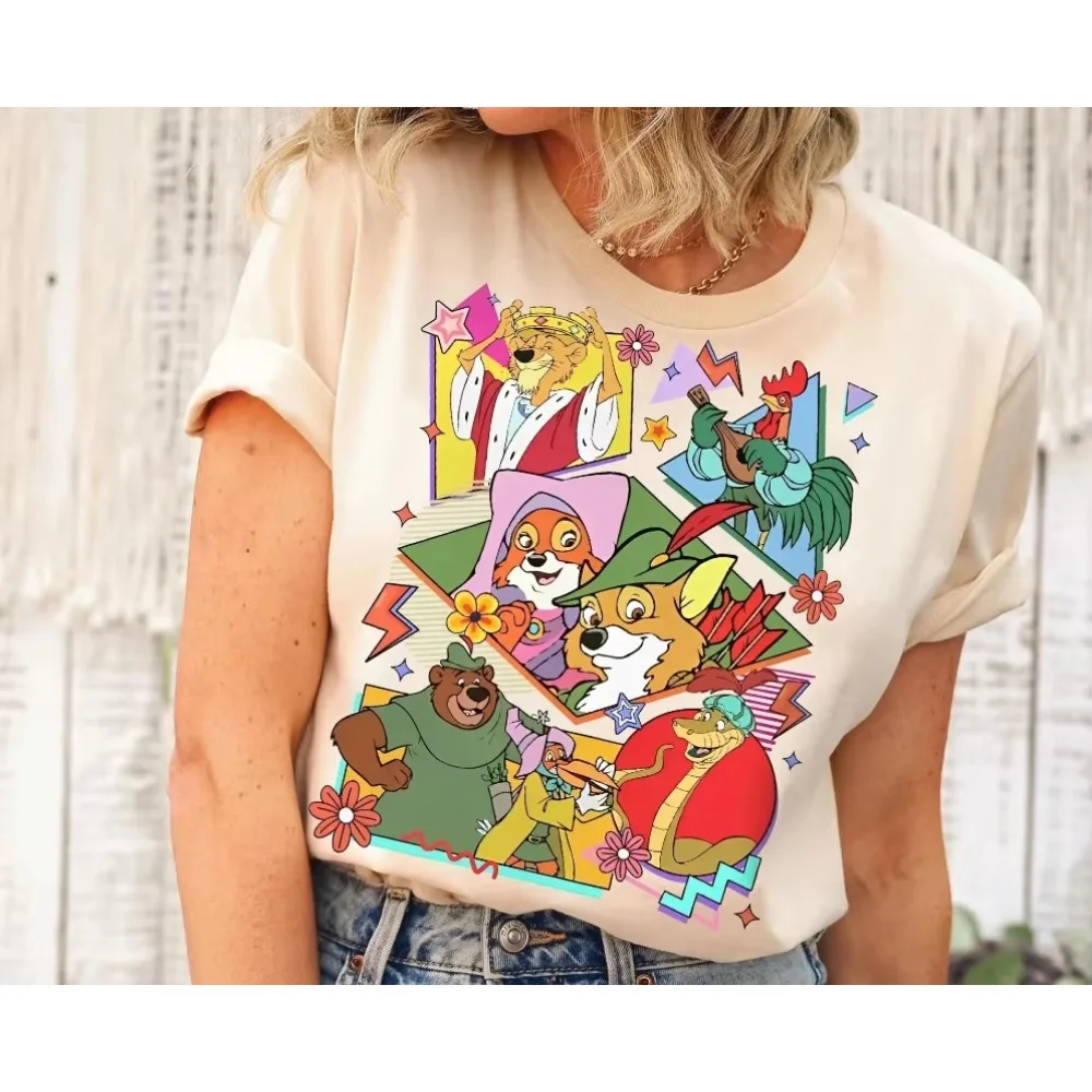 ريترو ديزني روبن هود شخصيات مجموعة قميص ديزني السير هيس ماريان جون تي شيرت ماجيك المملكة تي شيرت للنساء القطن #1