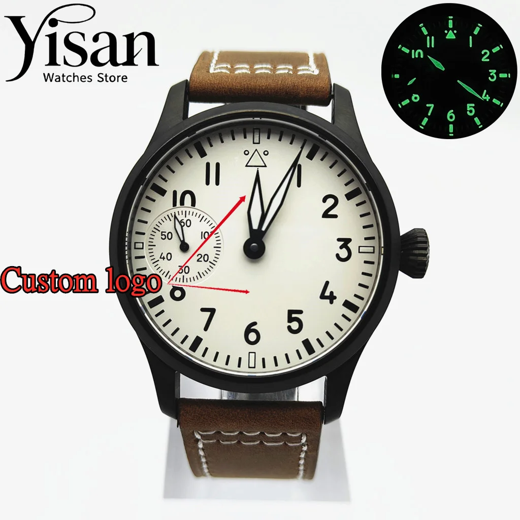 

42mm custom watch sapphire glass leather bracelet men's watch green luminous adaptation manual winding movement ST3600