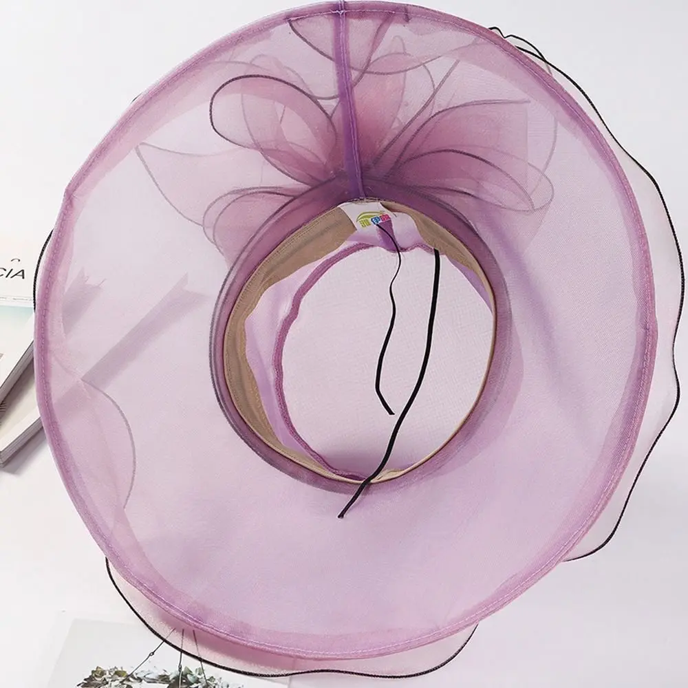 Women\'s Floral Organza Wide Brim Sun Hat Lightweight Breathable Sunshade Hat