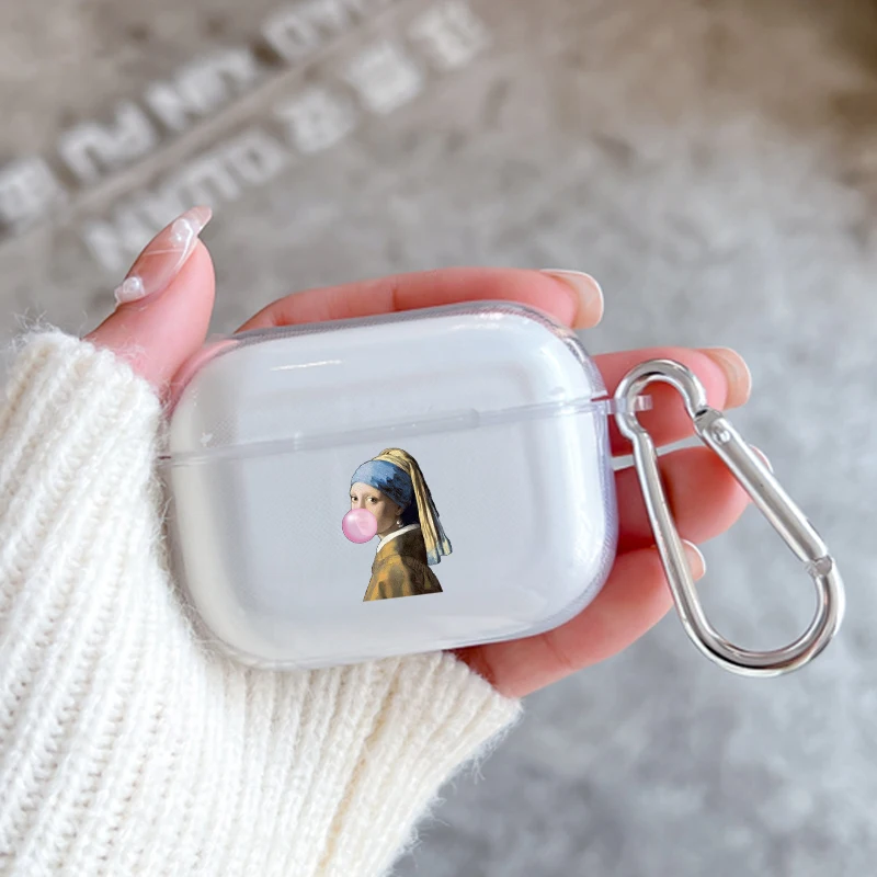 Earphone Case For Airpods 4 3 2 1 Pro3 Pro2 Shockproof With Keychain For Airpods 4 Clear Cover Art Aesthetic David Mona Lisa view 3