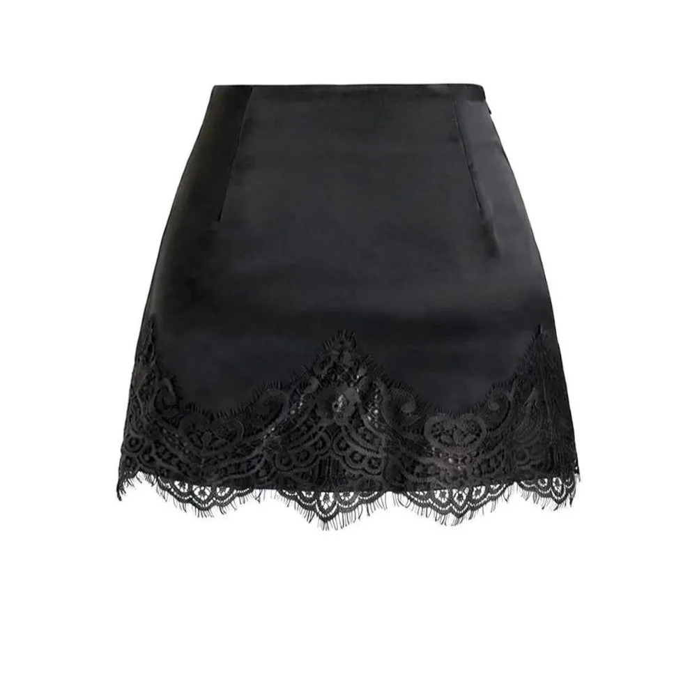 

Business Attire Solid Color Lace Trimmed Skirt Straight A-line Slim Short Skirt Irregular Satin Silk Skirt Party