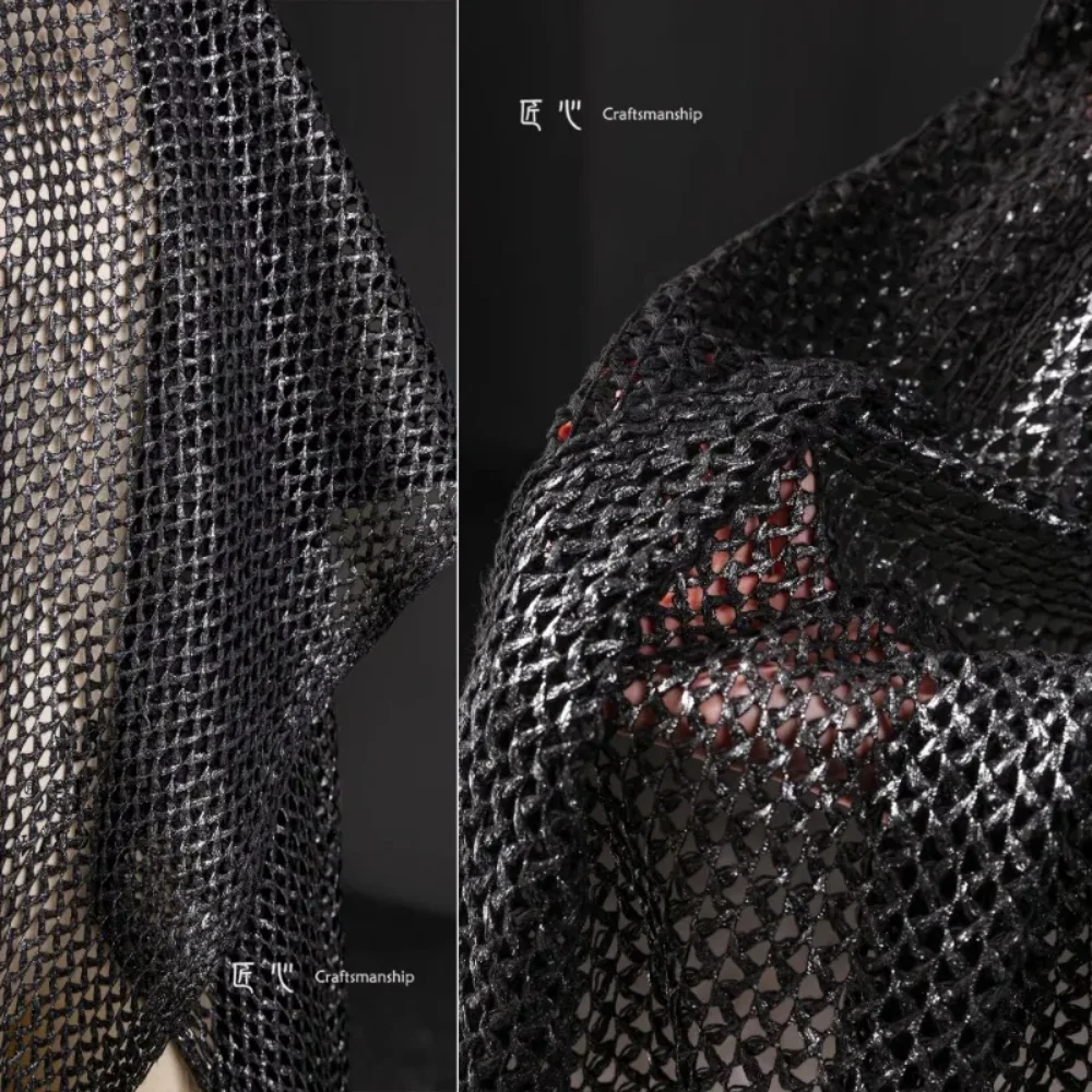 

Metal Gray Interwoven Grid Knitted Bronzing Net Fabric for Apparel Diy Sewing Wholesale Cloth By The Meter Material