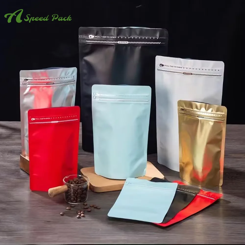 50 Uds 150g 250g 500g 1kg cremallera superior autoportante hasta 150g 250g 500g 1kg bolsa de embalaje de granos de café Doypack con válvula unidireccional