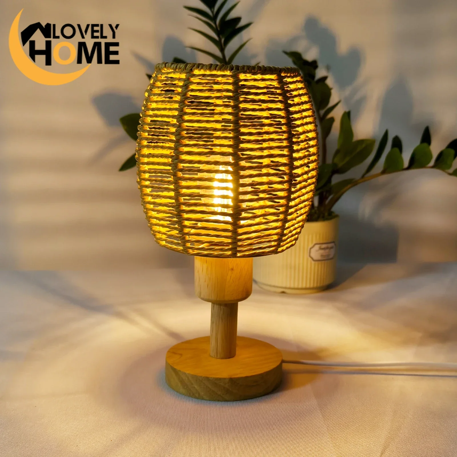 

Retro Bamboo Rattan Table Lamps Chinese Style Bedroom Bedside Decor Lamp Portable Desk Lamp Rattan Weaving E27 Lighting Fixtures