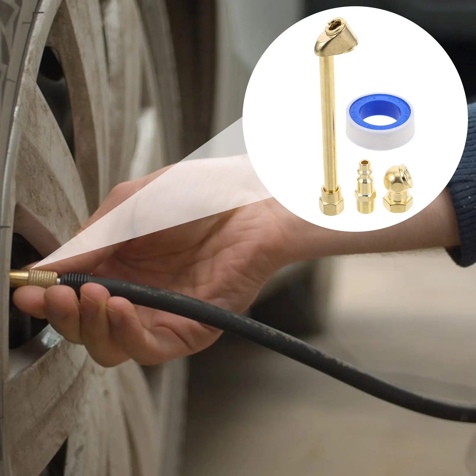 

1Set Auto Tire Inflator Chuck Iron-Plated Copper Quick Connect Air Hose Metal Nozzle Tire Pump Hose Replacement Fit for Car Bike