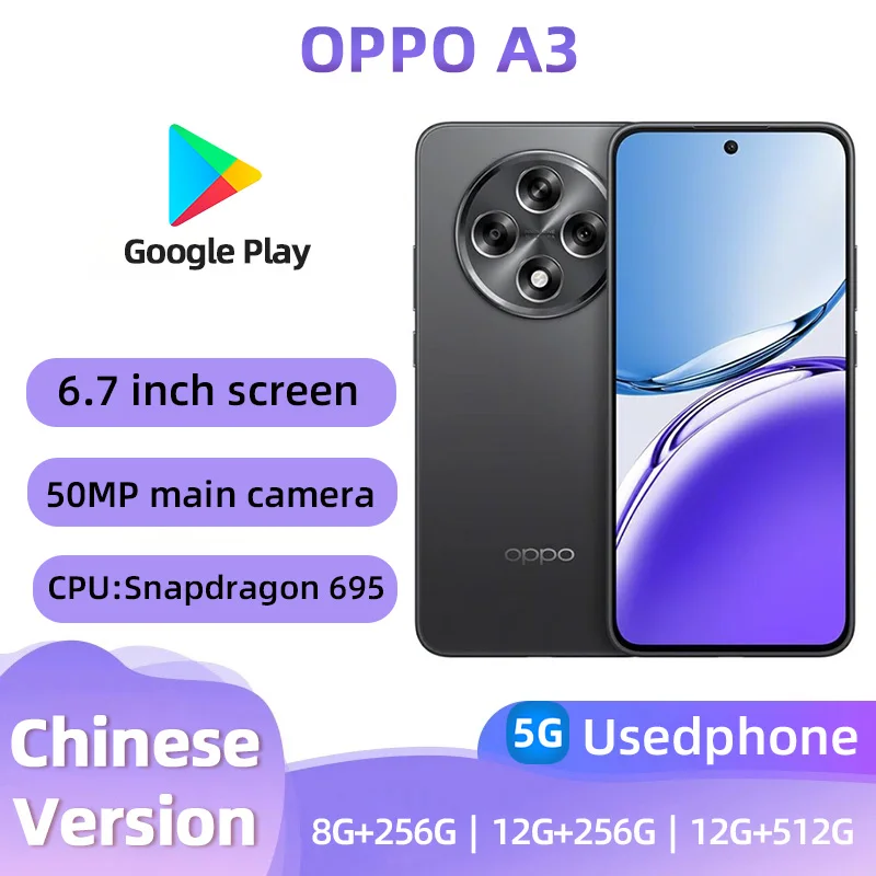 هاتف OPPO A3 5G الذكي مقاس 6.7 بوصات مرن AMOLED 50MP CPU Qualcomm Snapdragon 695 5000mAh هاتف مستعمل #1