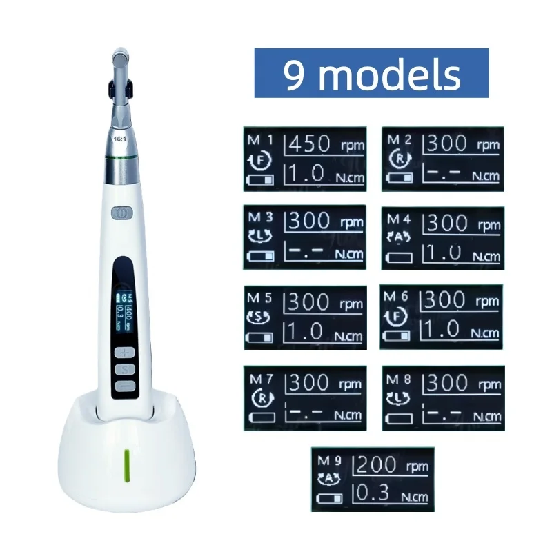 محرك إندو LED لاسلكي للأسنان VV مع رأس زاوية كونترا 16:1 9 نماذج معدات إعداد لفترة قناة الجذر