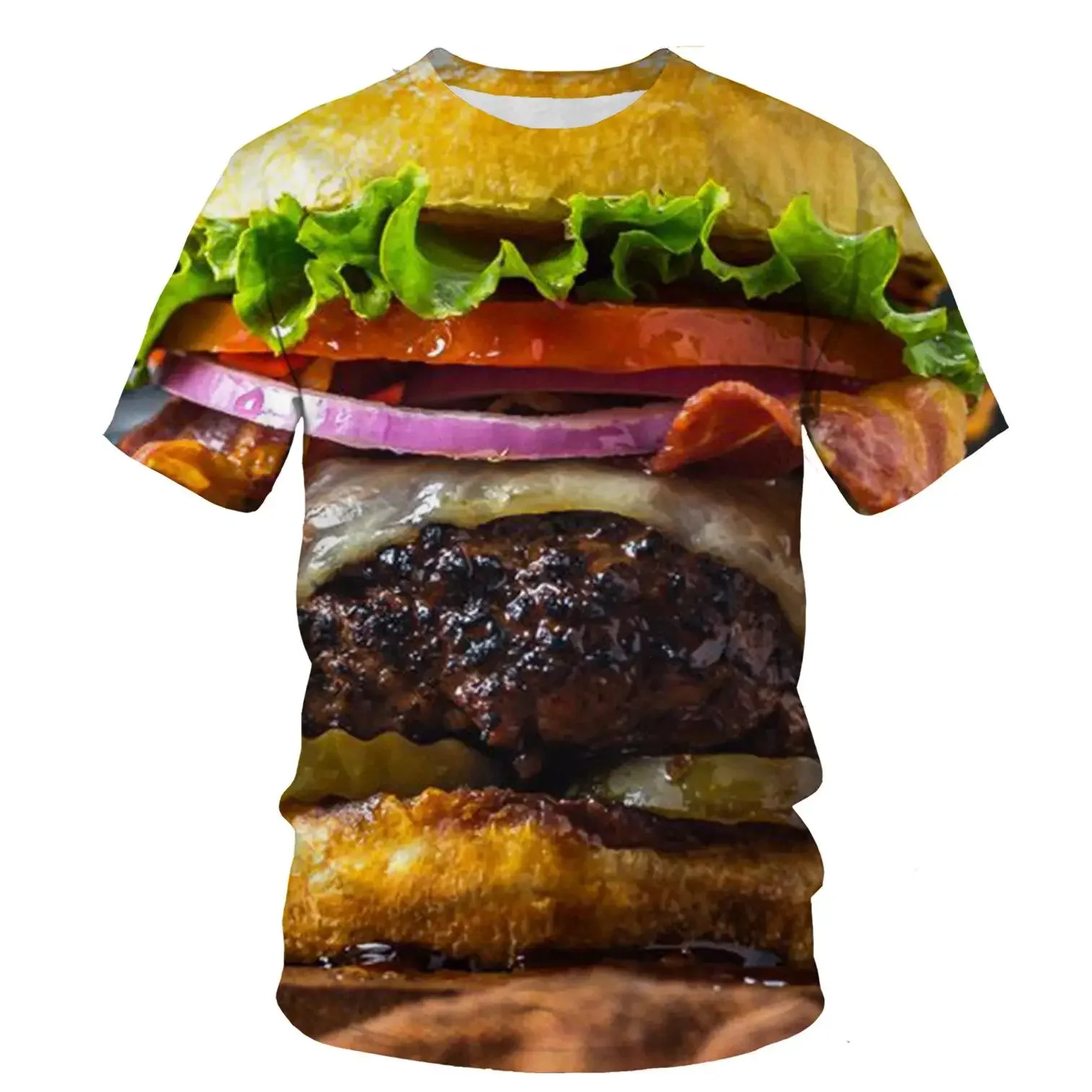 New Summer Fashion Men's Kids T Shirts 3d Printed Burger Fries Donuts Eggs Fun Food Breathable Lightweight Tops