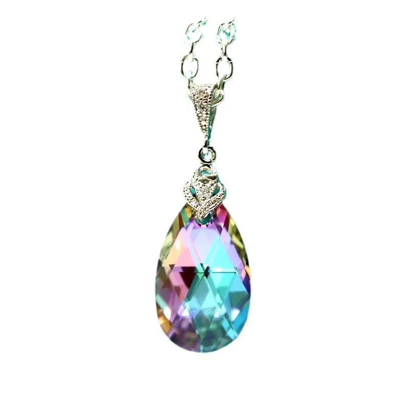 2024  Polychrome Pear Shaped CZ Pendant Necklace for Women Unique Bridal Wedding Accessories New Arrival Lady's Fashion Jewelry