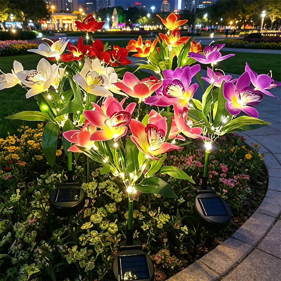 

Solar Orchid Light LED Flowers Garden Home Decorative Light Landscape Orchid Rose Lamp Yard Lawn Path Christmas Halloween