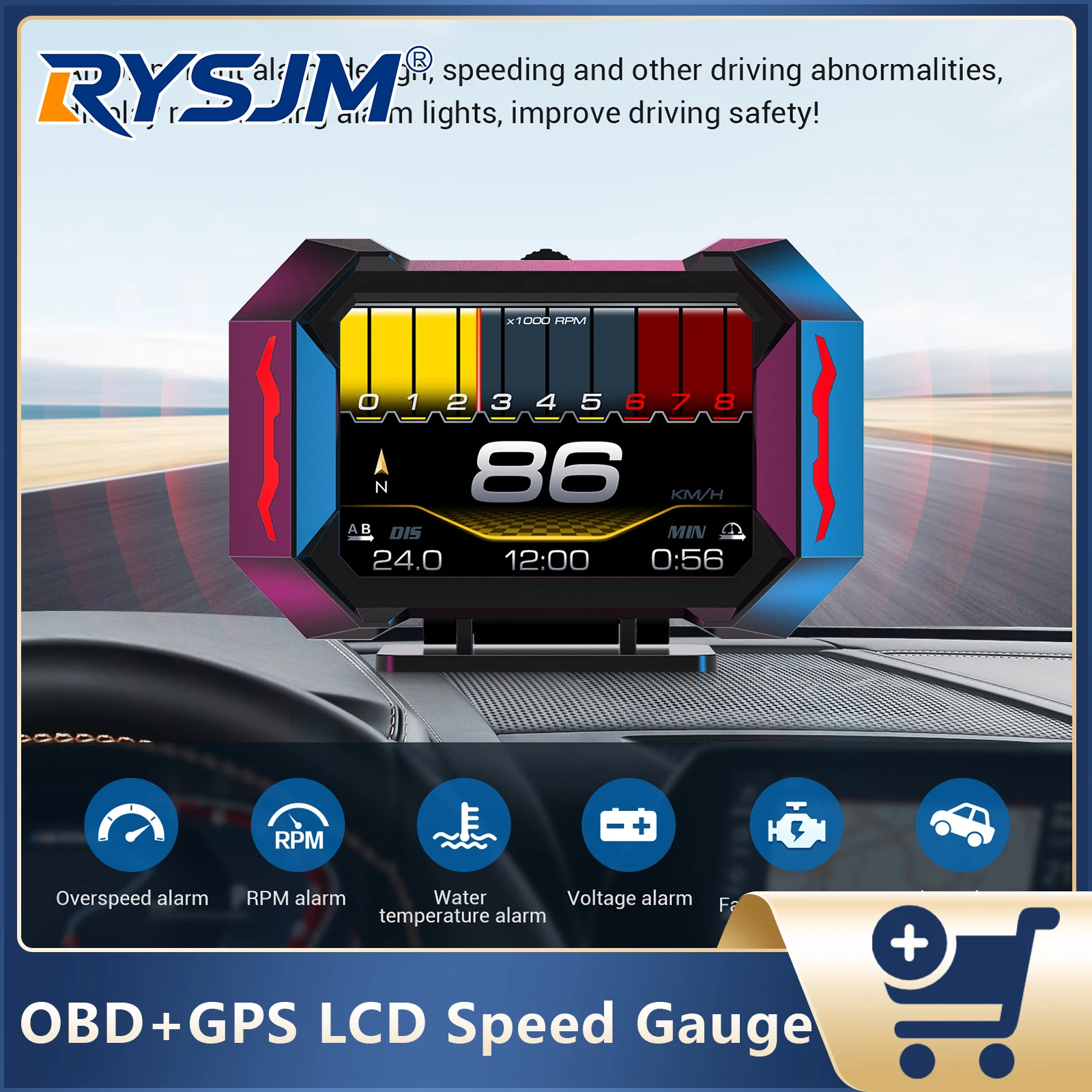 

P25 OBD GPS Head Up Display Slope Meter Speedometer Water Temp Oil Temp Turbo Press Multifunctional Gauge On-board Computer