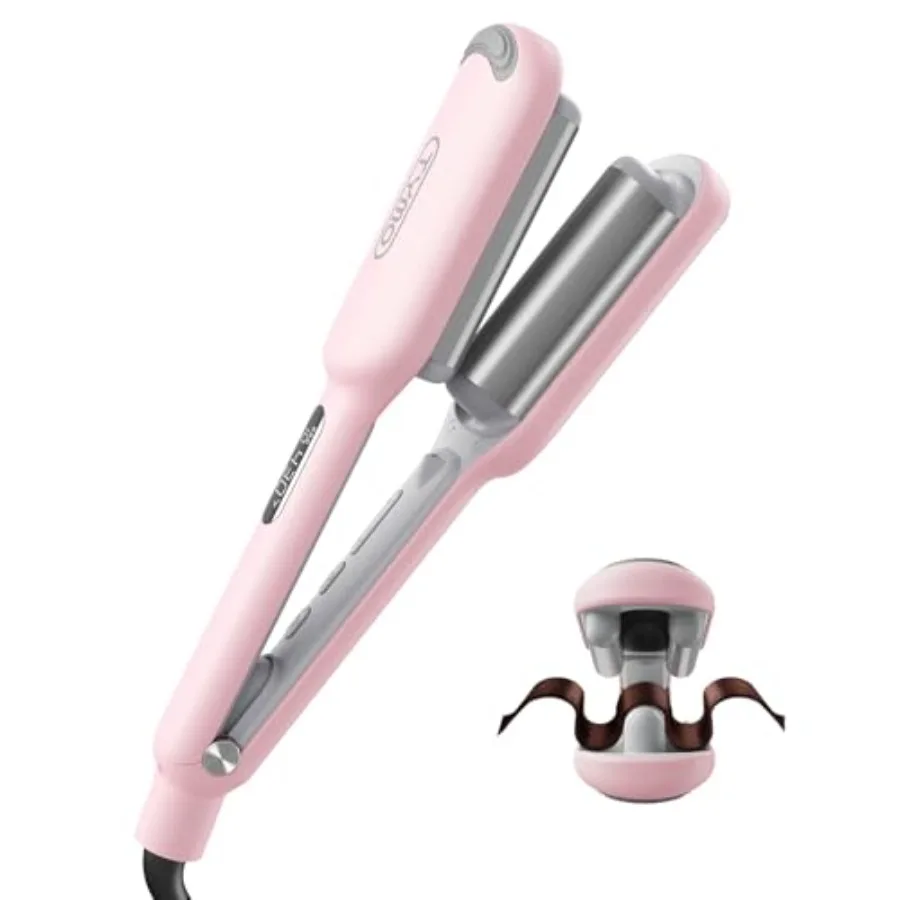 

Curling Iron Hair Crimper Waver - ROVY Beach Waves Curling Wand Ionic Deep Waver Hair Curler Tool with Ceramic 3 Barrel for Wom