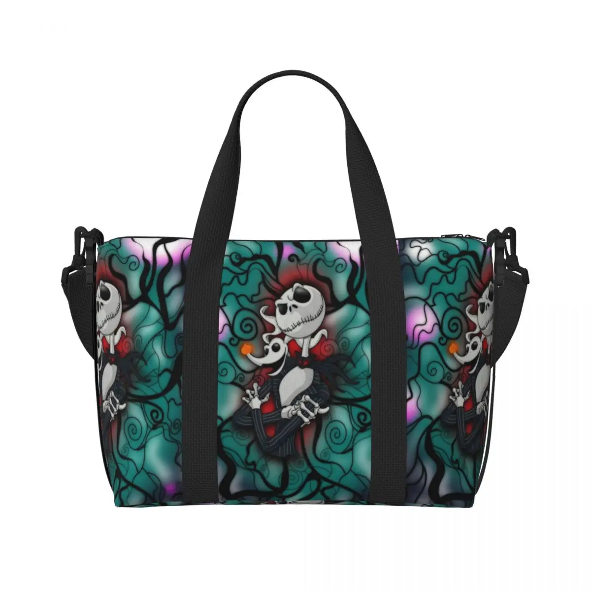 

Пляжная сумка-тоут Custom Jack S-Skellingtones для женщин, с большим отделением, для пляжа, спортзала, путешествий, в стиле «Кошмар перед Рождеством»