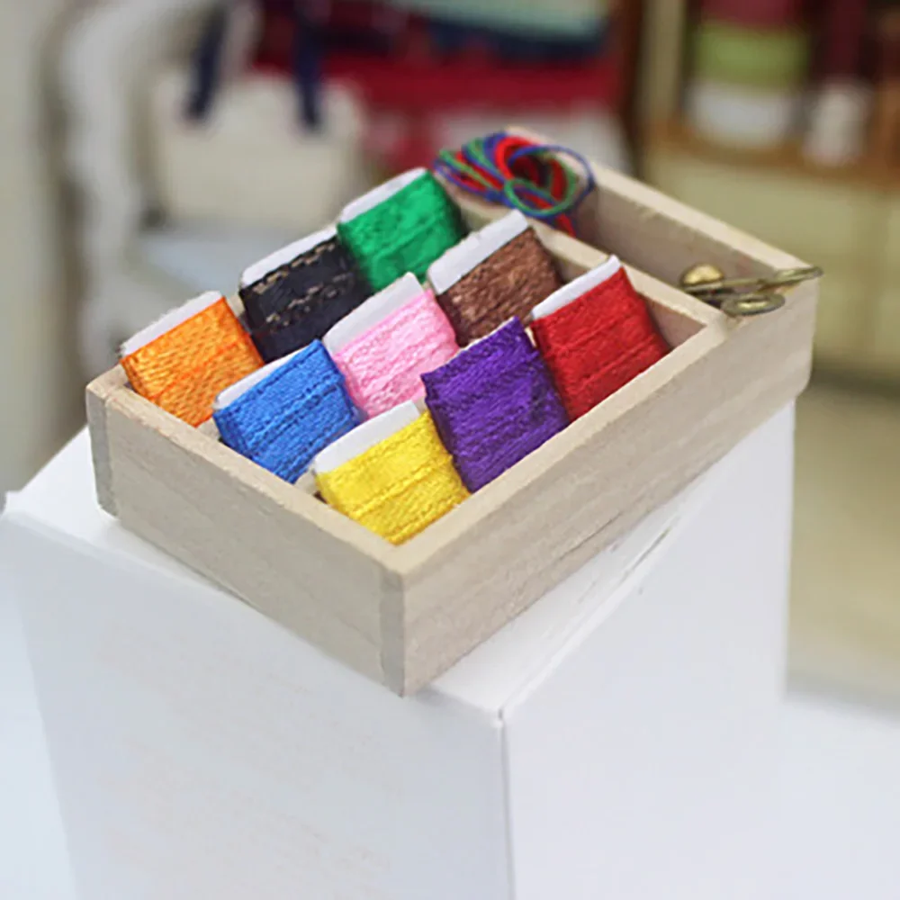 1/12 Dollhouse Miniature Sewing Kit Mini Workbox Scissors Model Toy for Doll House Accessories Decoration