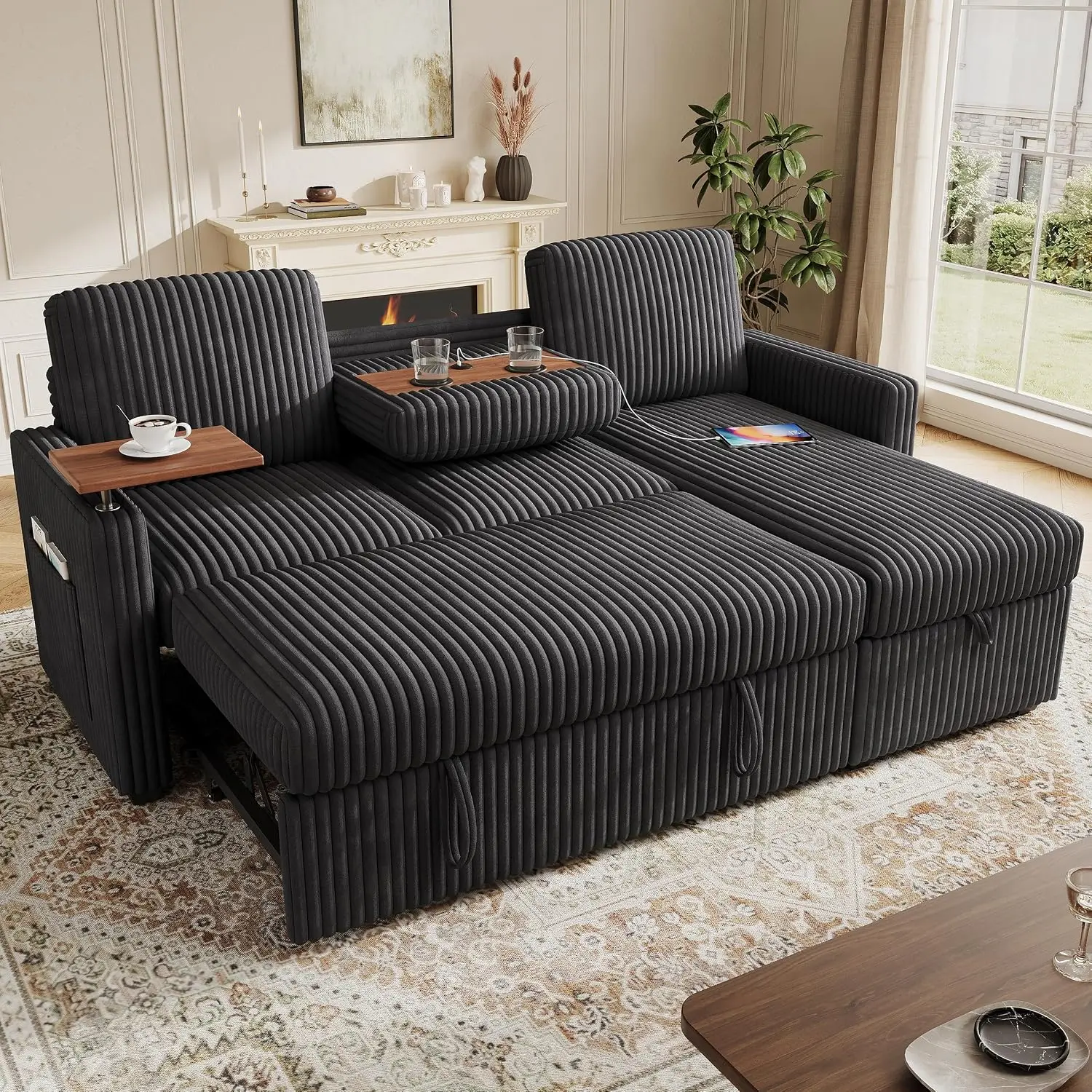 82" L Shaped Sectional Sleeper Sofa Bed Pull Out Couches for Living Room, Customized