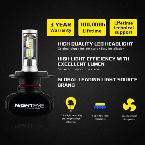Nighteye LED фары H4 H7 H8 H9 H11 8000LM 50W 6500K — фото модели