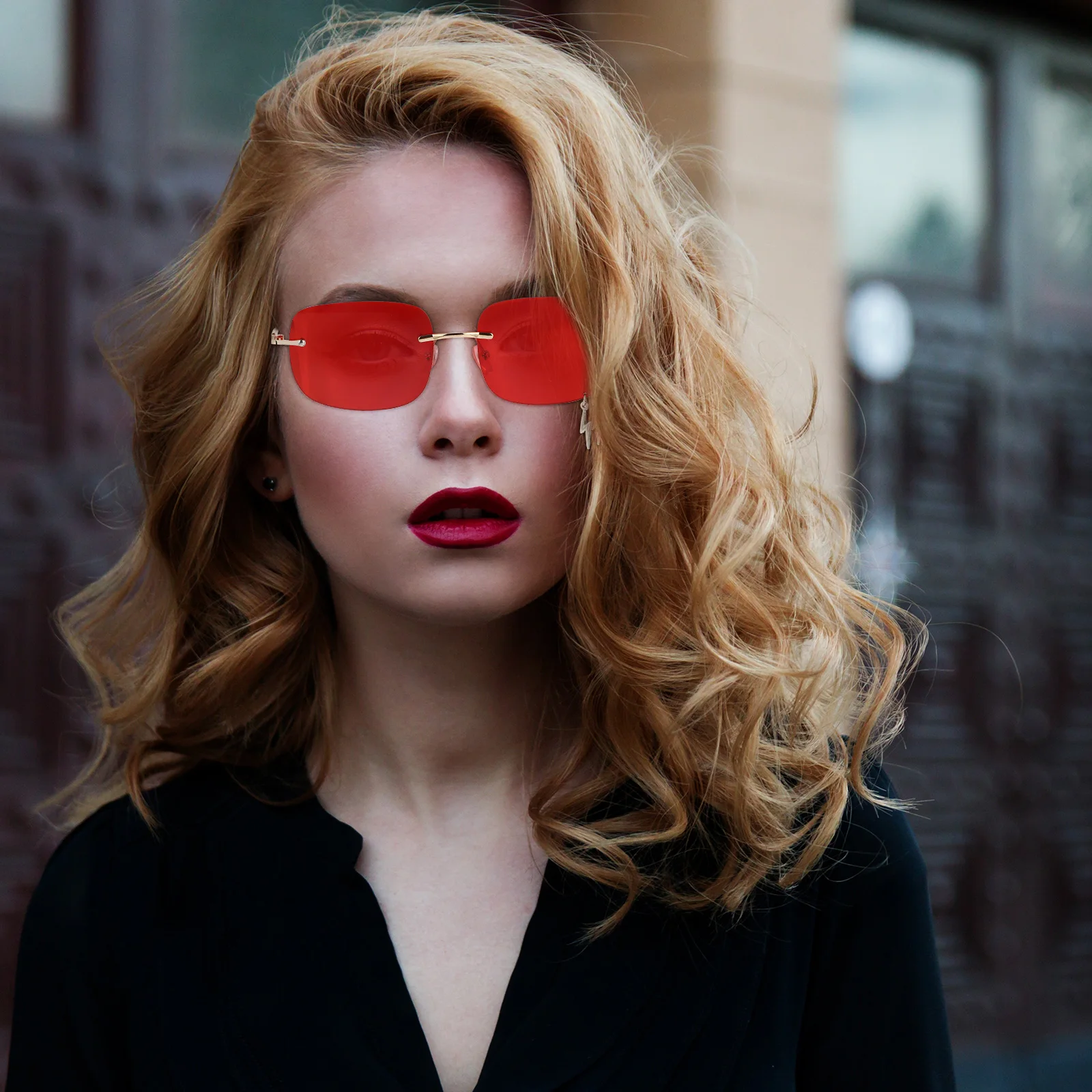 

Rimless Sunglasses for Men Fashion Party Photo Taking Metal Frame Decorative PC Glasses Frameless Eyeglasses Photo Props