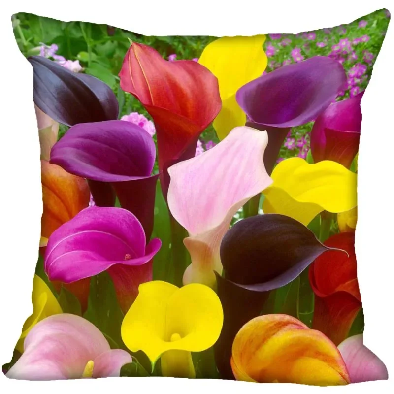 Customizable Flower Calla Lily Home Decor Satin Pillowcase Invisible Zipper Throw Pillowcase