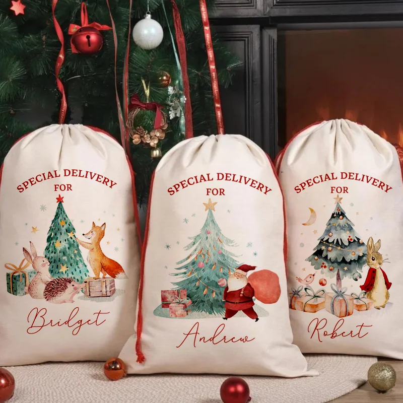 30x40cm personalized Christmas Bags for Kids Custom Christmas Santa Sack Christmas Present Sack & Stocking Style Decoration gift