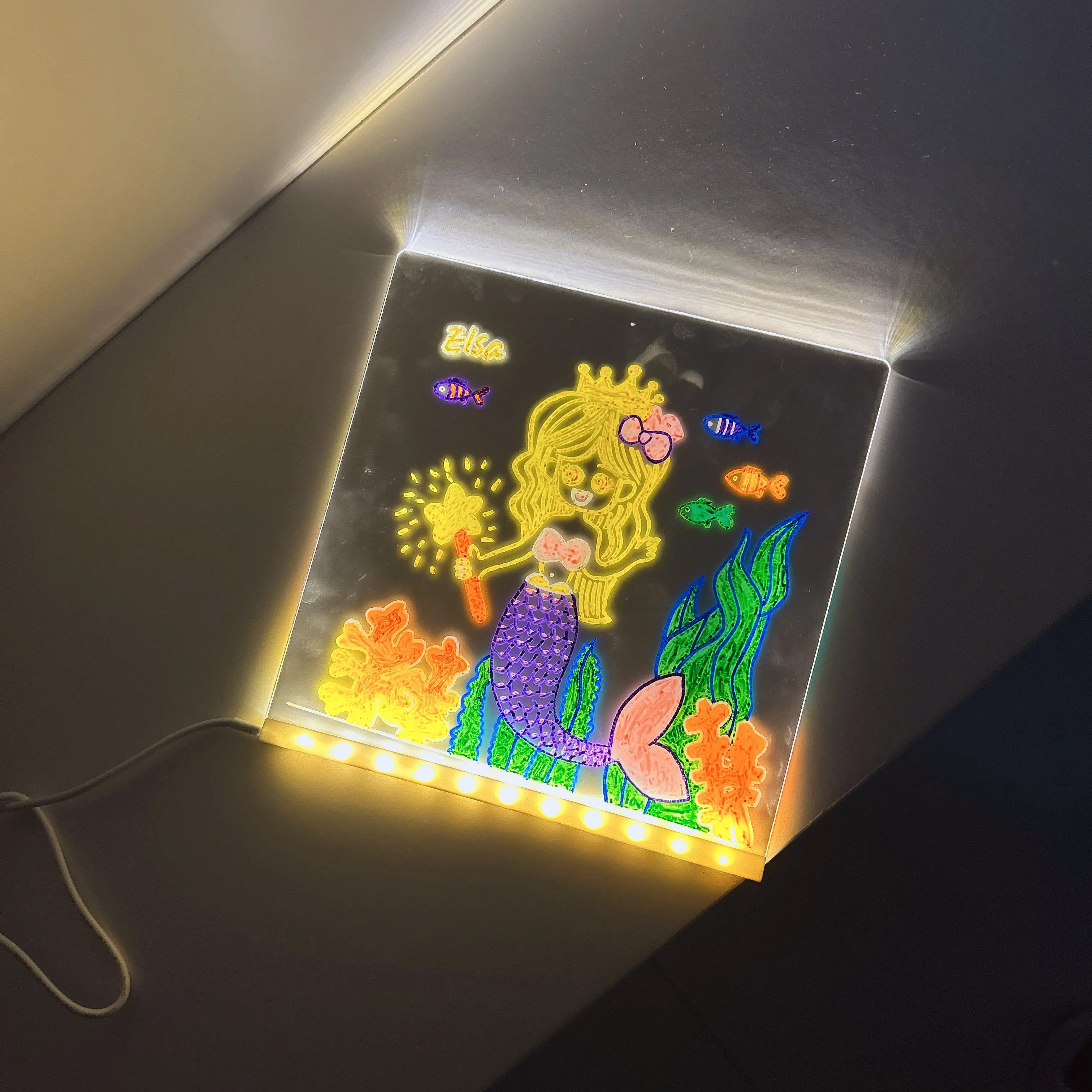 USB LED Night Light Acrylic Message Note Board Lamp With Bracket Erasable Children Drawing Board Kids Gifts Bedroom Night Lamp