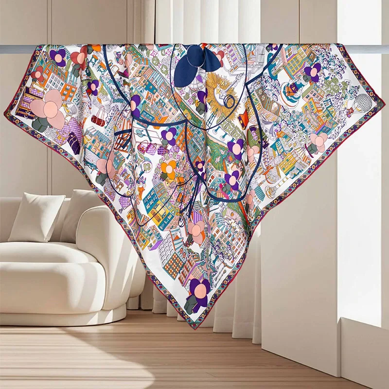 

Large Square 100% Silk Scarf Shawl 35"x35" Fashion Printed Head Neck Scarves Wraps for Women