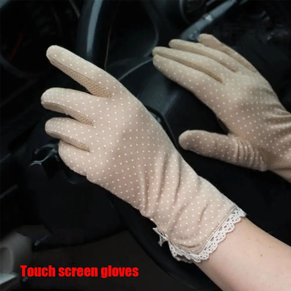 Thin Elastic Sunscreen Summer Anti-skid Lace Patchwork Wave Point Touch Screen Dots Gloves Women Gloves Driving Gloves