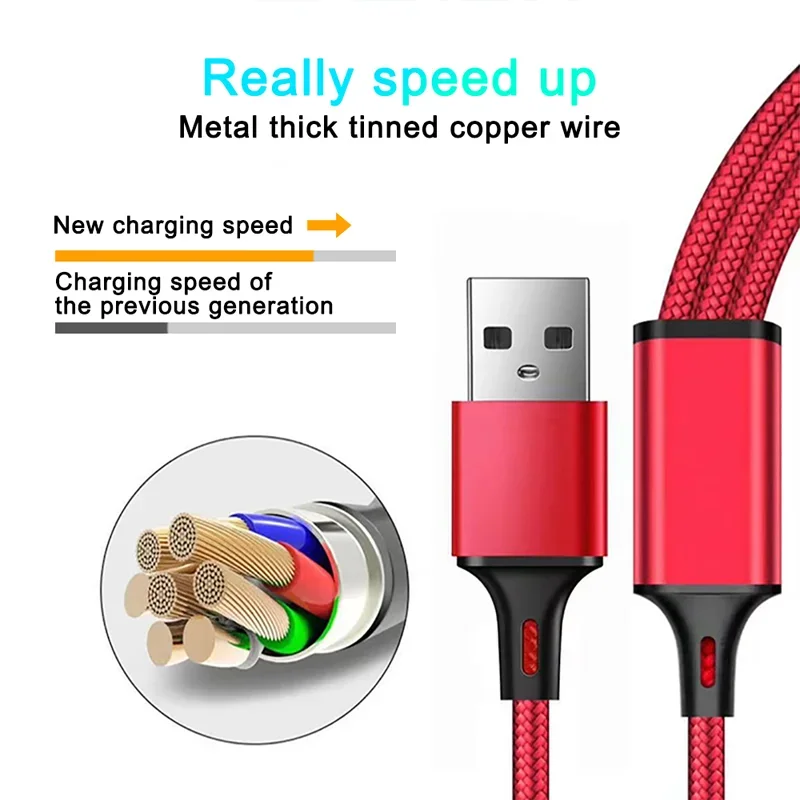 3 In 1 Fast Charging Cable For Xiaomi iPhone Poco Micro USB Type C Charger Cable Cord Multi Port Multiple Usb Charging Wire Line