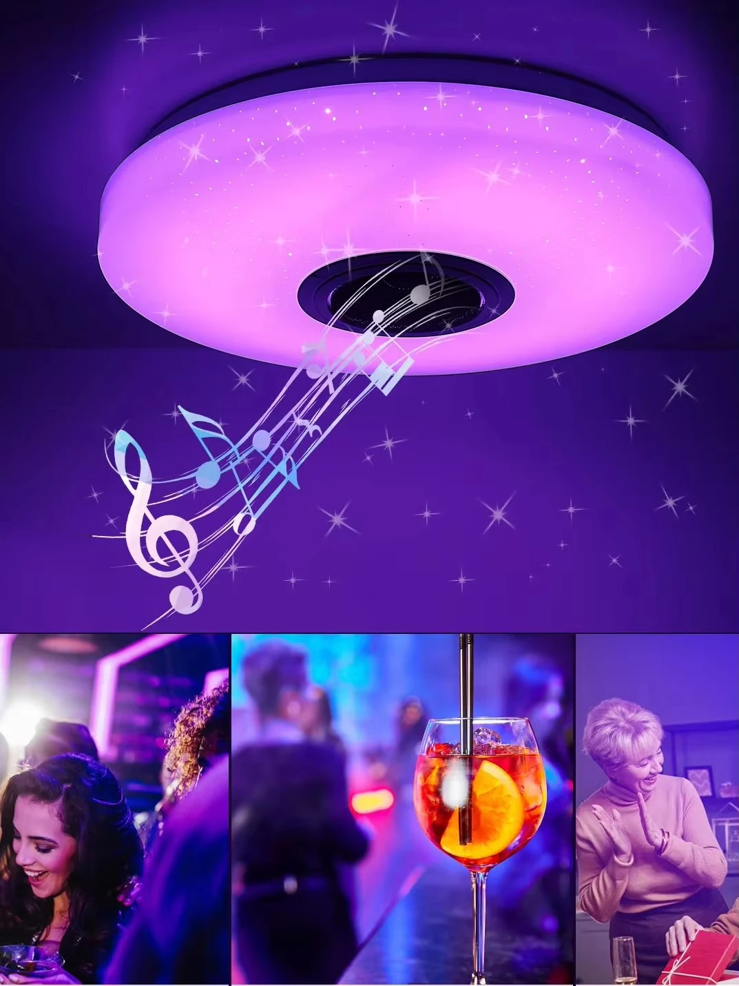 60W LED-Deckenleuchte mit Bluetooth-Lautsprecher, RGB-Farbwechsel-Lampe 50cm, dimmbar, APP-Steuerung, für Schlafzimmer, Wohnzimmer, Bar