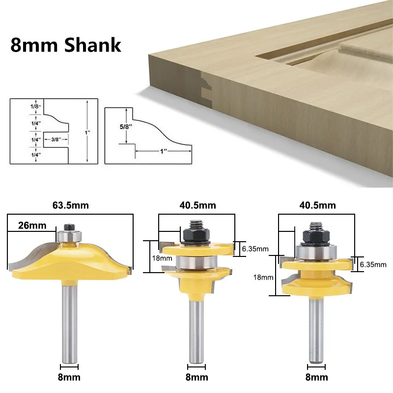 8/12/12.7mm Shank Cabinet Raised Panel Router Bits Door Tenon Knife Router Bits Milling Cutter for Woodworking Tools 