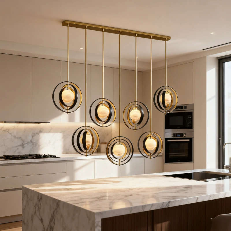 

BOSSEN Luxury Dimmable Chandelier Gold Brass and Marble Pendant Light Modern Ceiling Lamp Luster for Hotel Villa Kitchen island