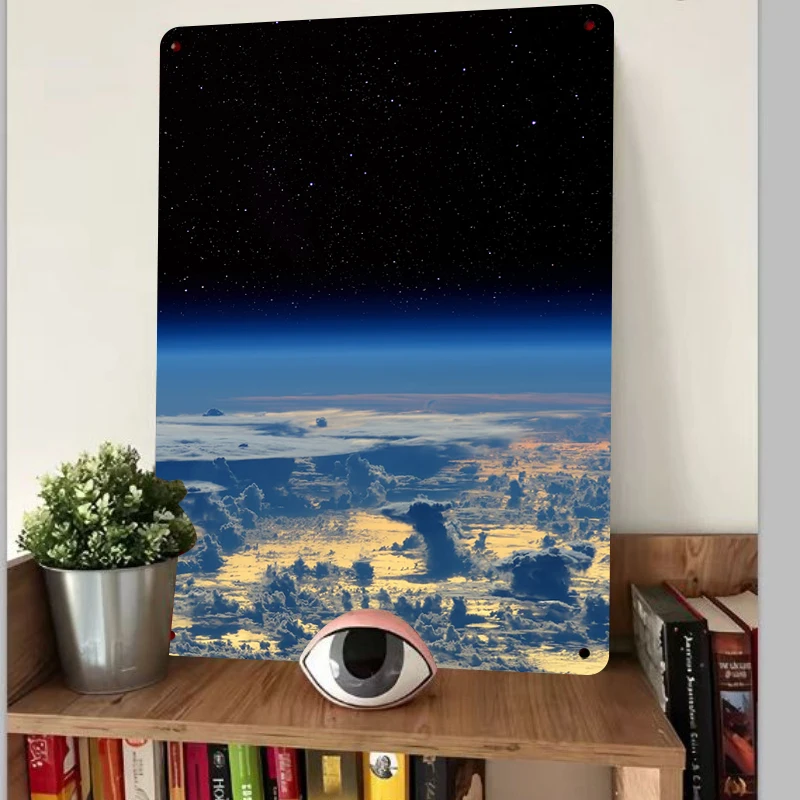 Custom Metal Wall Art Space Starry Sky Earth Clouds Landscape Home Decor Living Room Bedroom Decoration