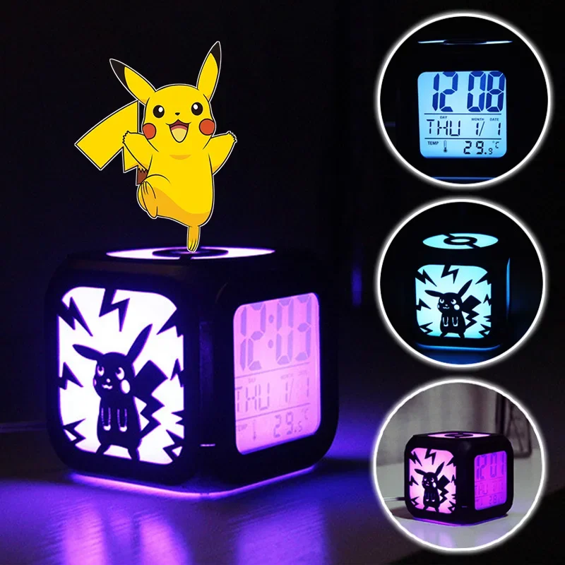 Pokemon Pikachu Colorful LED Table Clock Digital Alarm Snooze Display Time Night Light Desktop USB Alarm Clock Home Decor Gift