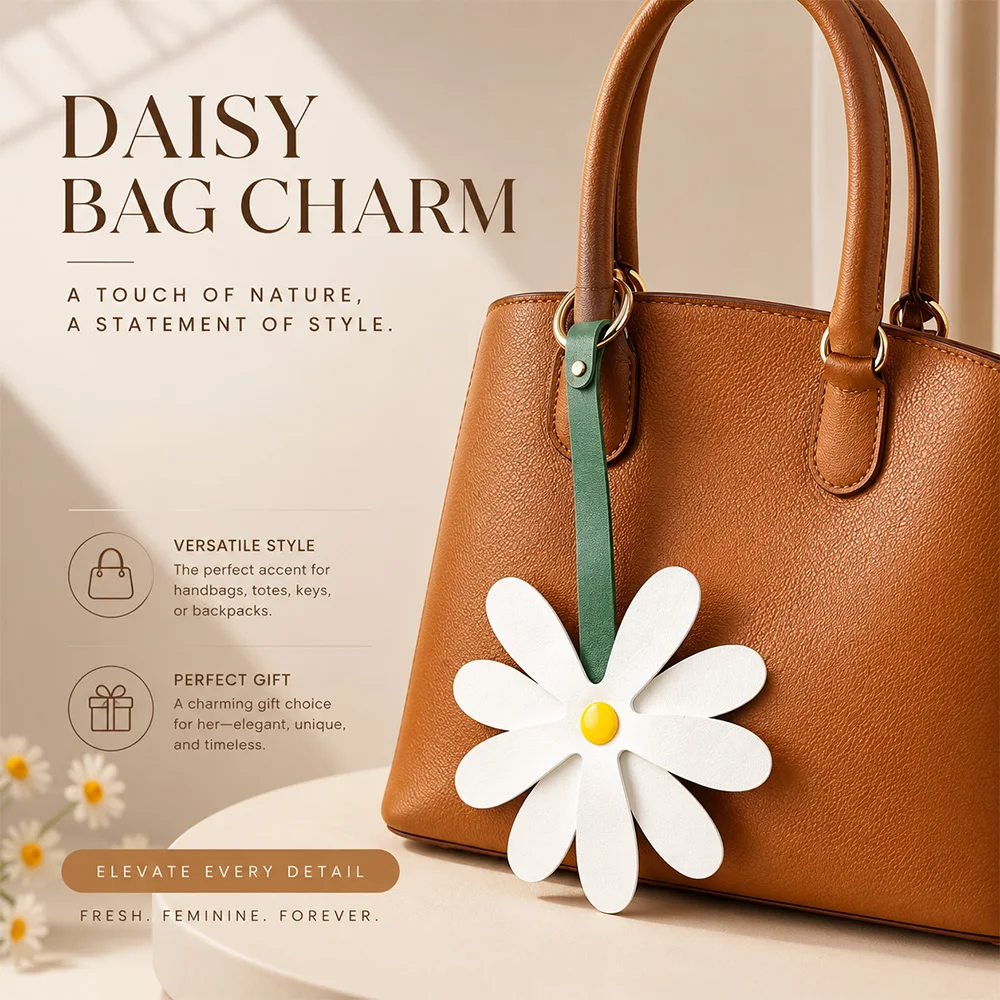 Nouveau breloque de sac en cuir PU motif marguerite, pendentif de sac créatif personnalisé motif fleur mignonne, ornement porte-clés tournesol
