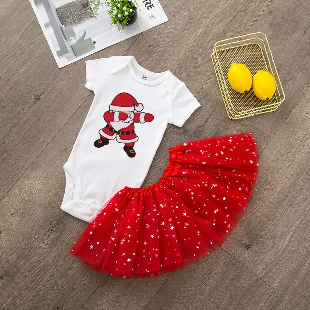 

Merry Christmas Baby Tutu Dress Set Santa Claus Reindeer Printed Newborn Christmas Outfits Toddler Infant Xmas Costume