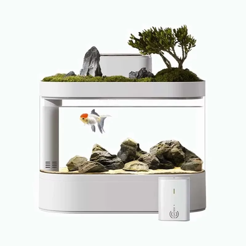 Desktop Smart Aquarium Fish Tank with Automatic Fish Feeder and LED Lighting