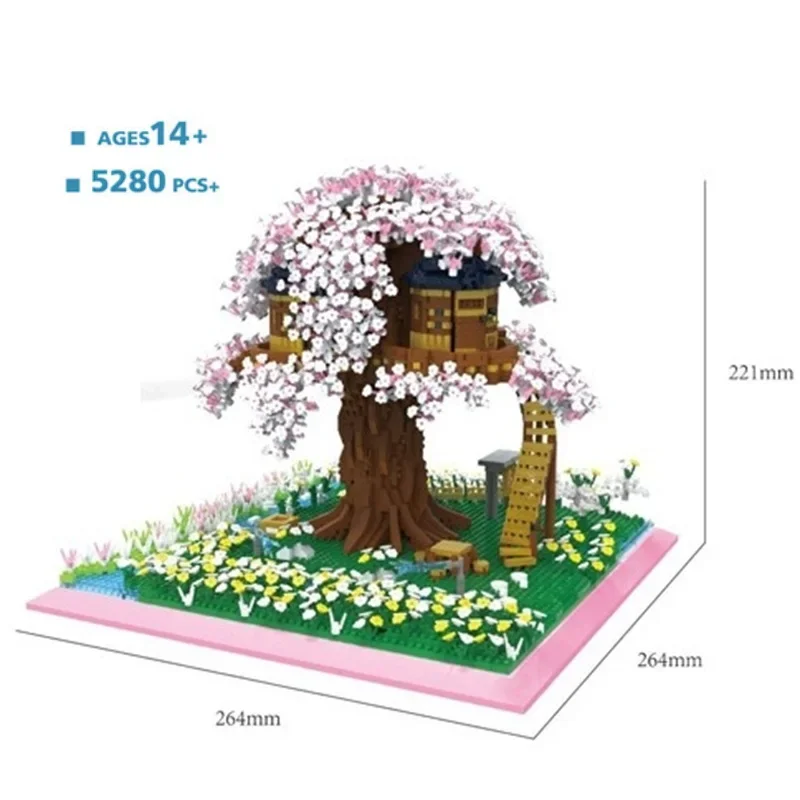 사쿠라 트리 하우스 미니 블록 건축 마법의 성, 아름다운 캐빈 브린케도, 소녀 장난감, 생일 선물 9929