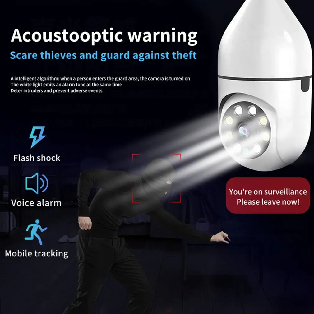 2025 Hot E27 Surveillance Camera LED Light Bulb Camera 360° WiFi Security Light Spotlight Automatic Human Tracking Night Vision