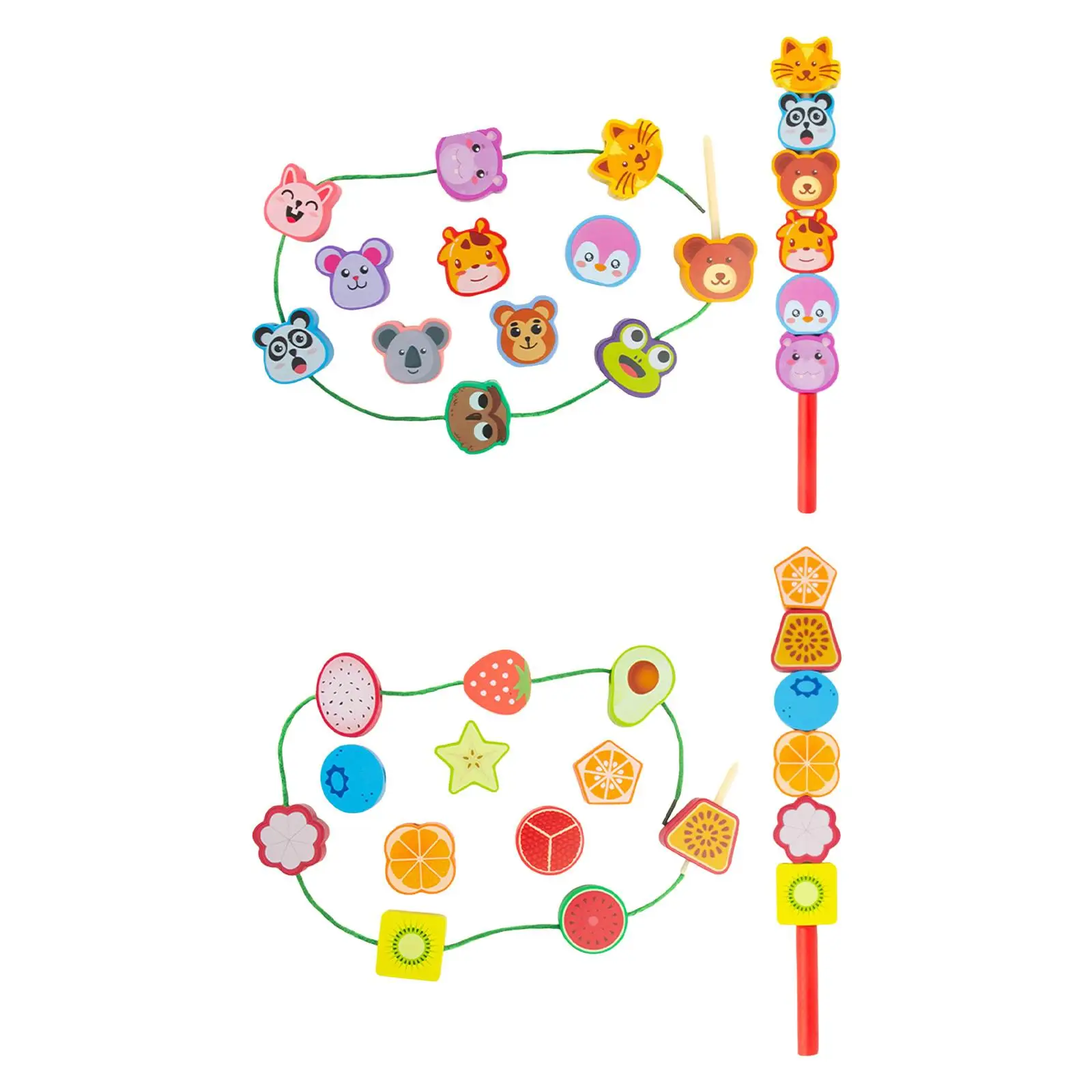 유아 두뇌 발달을 위한 나무 끈 구슬 장난감, 모양 맞추기 학습 장난감, 유아용 쌓기 블록