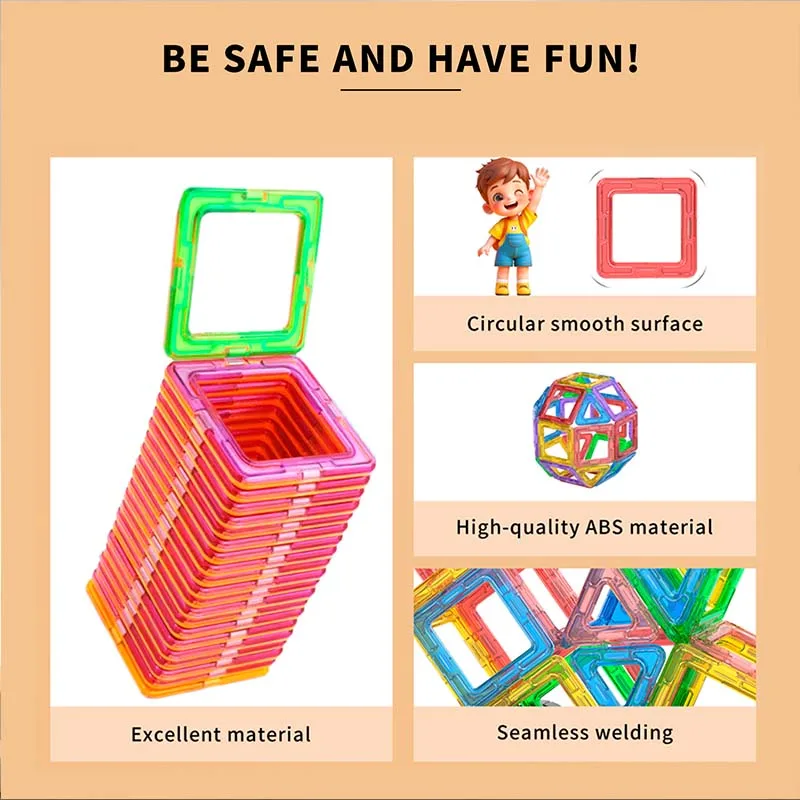 Große magnetische Bausteine – 3D-STEM-Pädagogisches Konstrukteurs-Set, Spielzeug zum Lernen und Geburtstagsgeschenke mit zufälliger Farbe