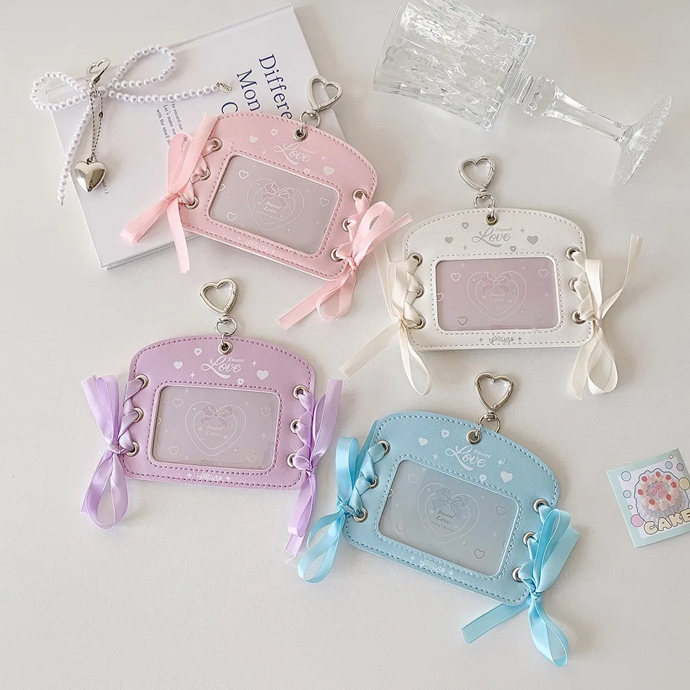 ที่ใส่บัตรริบบิ้น DIY สไตล์ Y2K สำหรับตกแต่งแขวน  ปกป้องบัตรภาพนักร้องไอดอล  ขนาดเล็ก  พร้อมช่องใส่บัตร