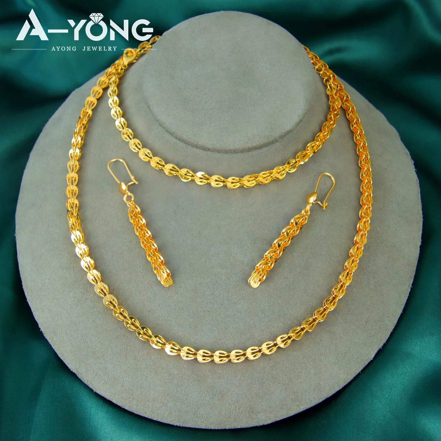 Turkish Vintage Wedding Jewelry Set 21k Gold Plated Italian Twisted Elegant Necklace Bracelet Earrings Moroccan Bridal Jewelrys