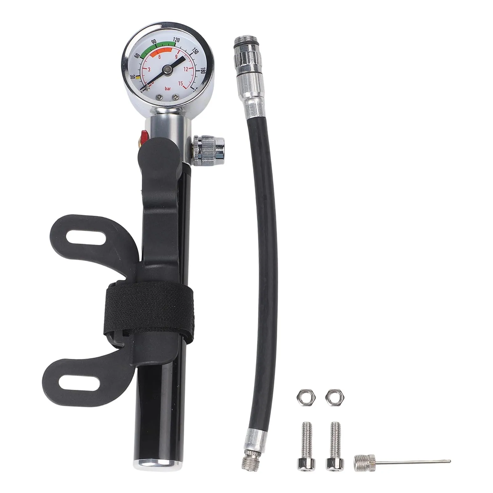 

Pressure Gauge Bicycle Pump Ball Needle Included Compact Design Easy To Carry Efficient Inflating Interchangeable Nozzles