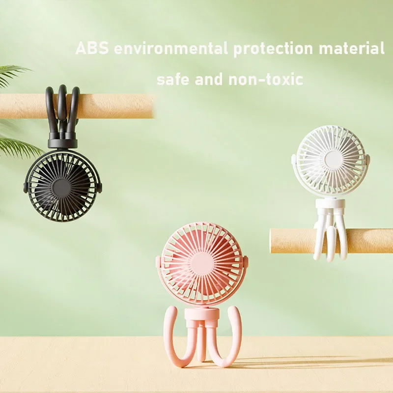 New Baby Stroller Winding Fan Portable Hand Fan 2000mAh USB Summer Mute Mini Octopus Electric Fan Table Fan Angle Adjustment