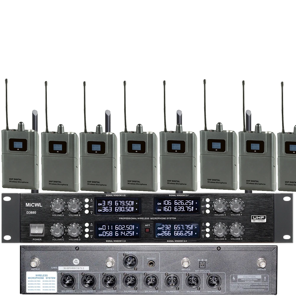 

Pro 400CH UHF Wireless Microphones System 8 bodypacks with Lavalier Microphone 8x50 frequency adjustable