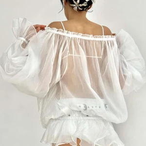 Kliou Sommer Frau MINI MEHREYCORE RAYON Blúses K24L46115 Solides Mädchen Slash Slash Neck Miss Lady Elegant to Camisa T-Shirt 6 Hauptverkäufe mimi Blusen - №1