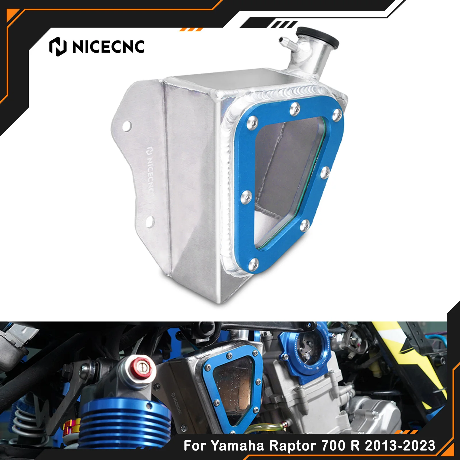 NICECNC For Yamaha Raptor 700 Raptor 700R 2013-2023 Overflow Coolant Radiator Tank Reservoir Aluminum ATV Great Heat Dissipation