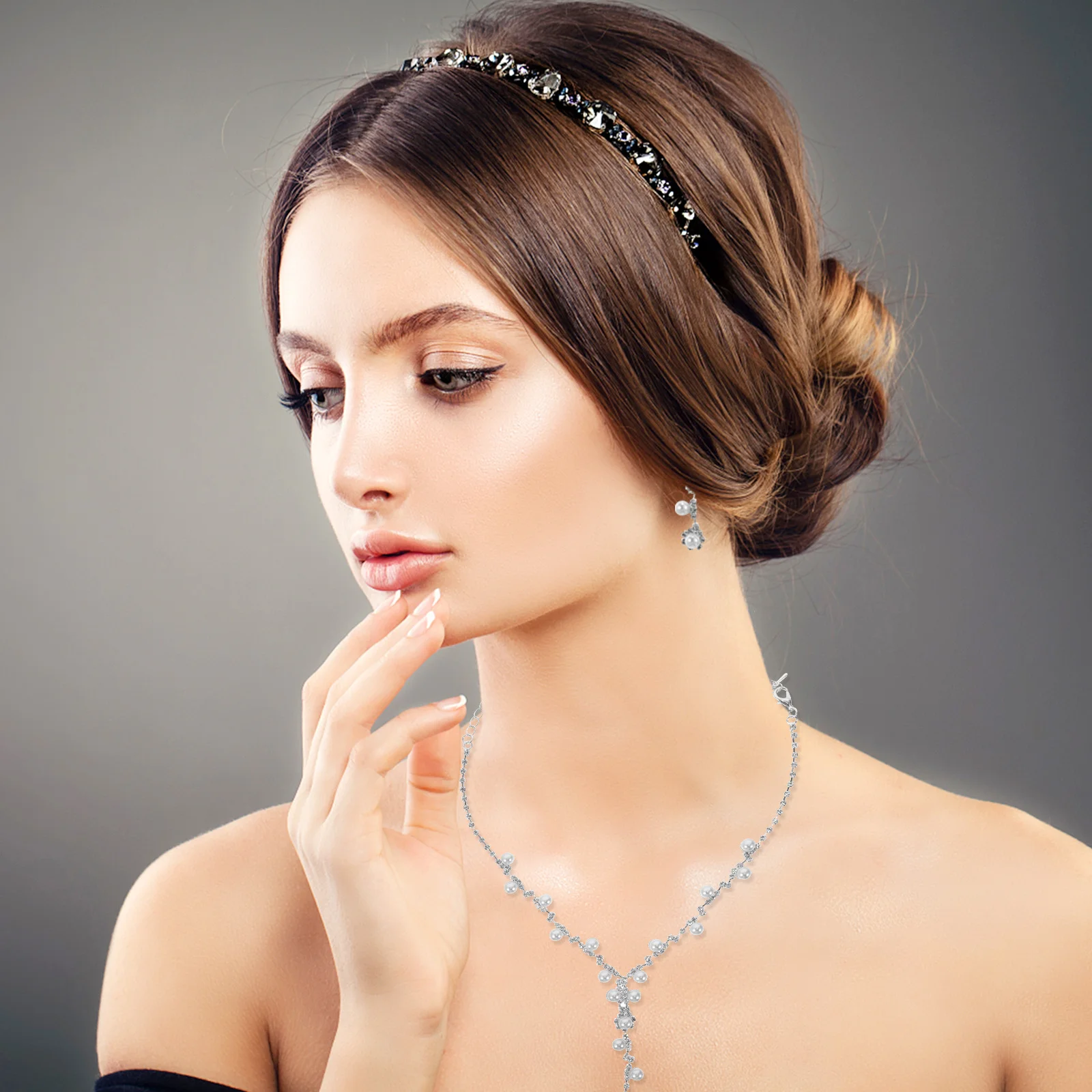 

1Set Women Jewelry Set Rhinestone Imitation Pearl Pendant Earrings Necklace Bracelet Exquisite Party Accessories