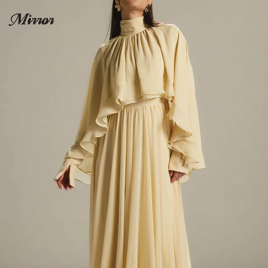 Mirror Dress Elegant Vintage Sweet Simple Beige Chiffon Cape A-Line Customize Formal Occasion Prom Dress Evening Party Gowns