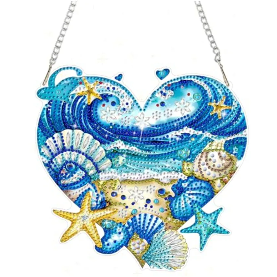 

Diamond Art Painting Kits Hanging Beach Pendant, DIY 5D Special Shaped Summer Gem Art Craft Diamond Dots for Adults and Home Wi