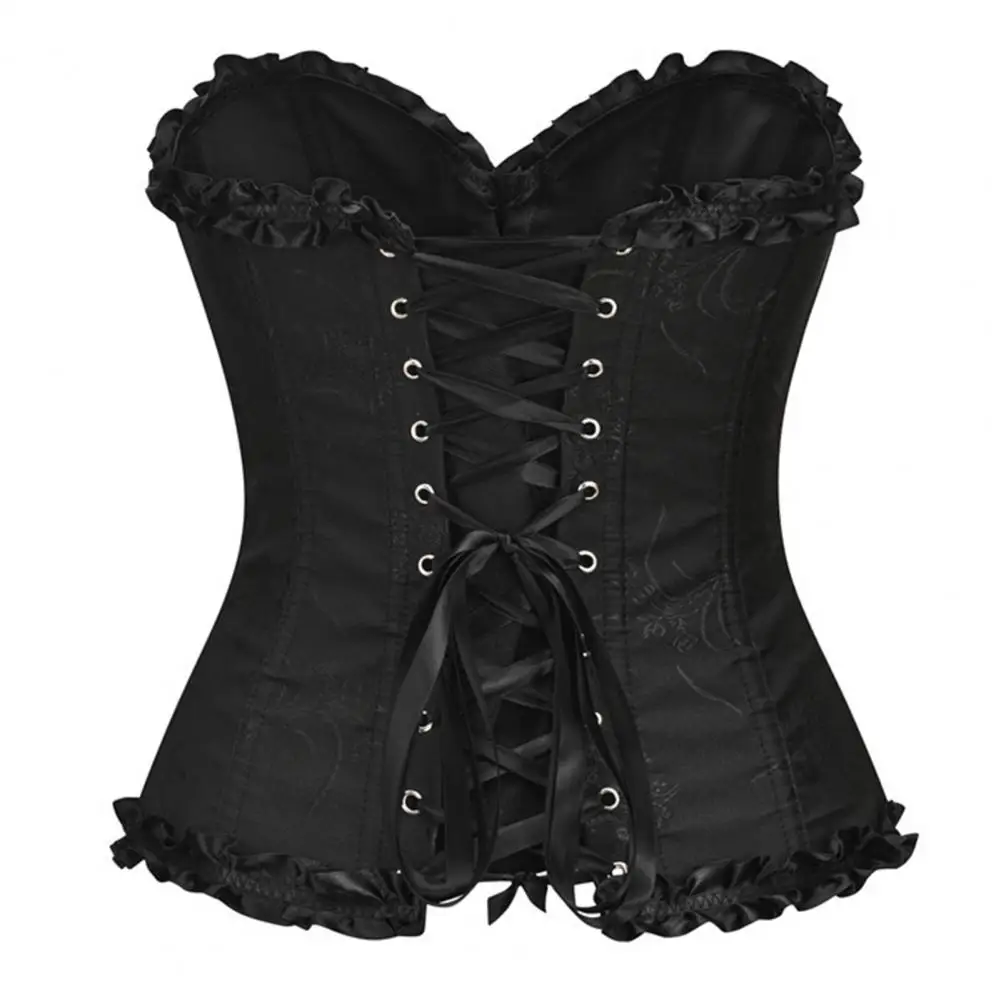 

Boned Bra Corset Gothic Lace-up Corset Top with Ruffle Trim Strapless Waist Cincher Bustier Women's Shapewear Boned Overbust Bra